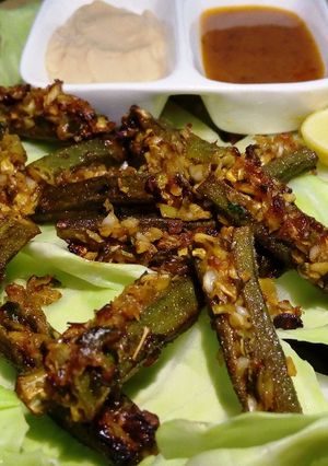 A picture of Baked ladyfinger/ baked bhindi.