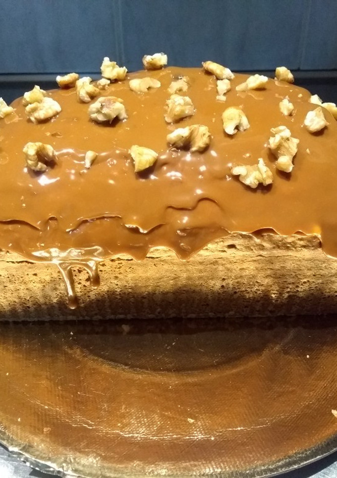 Una foto de Budín de avena, dulce de leche y nuez