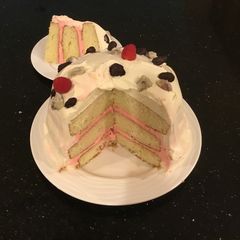 A picture of Almond Layer Cake with Rasberry Cream Filling.