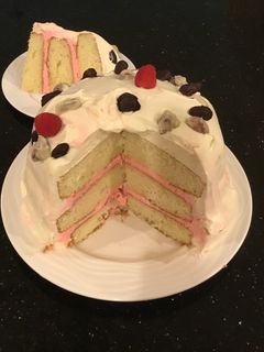 A picture of Almond Layer Cake with Rasberry Cream Filling.
