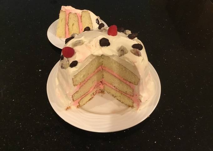 Almond Layer Cake with Rasberry Cream Filling