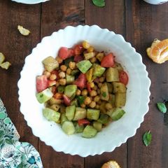 A picture of Chickpeas And Sweet Potato Salad In Citrus Dressing.