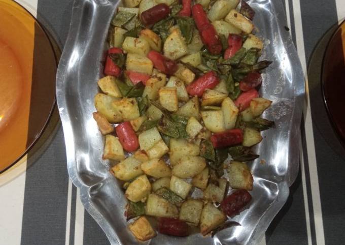 Recipe of Favorite Grilled Potatoes, Sausages & Broad beans