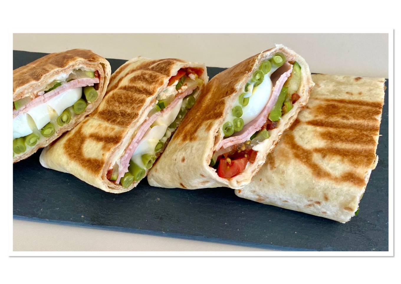 Wrap haricots verts courgettes œuf et jambon