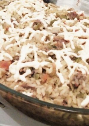 صورة لوصفة ارز 🍚 بالخضار وكبد دجاج وجبن