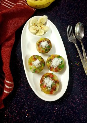 A picture of Banana coconut, rice steamed muffins.