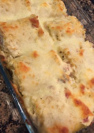 A picture of Chicken Bacon Alfredo Roll Ups.