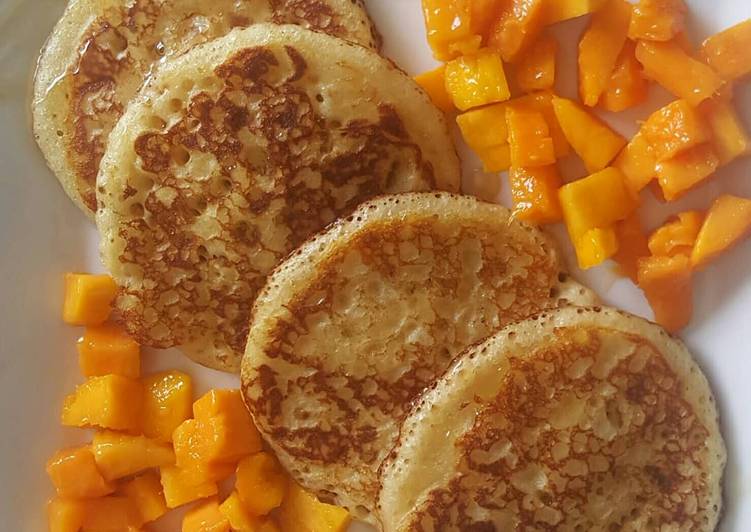 How to Prepare Super Quick Homemade Pancakes With Mango Chunks &amp; honey