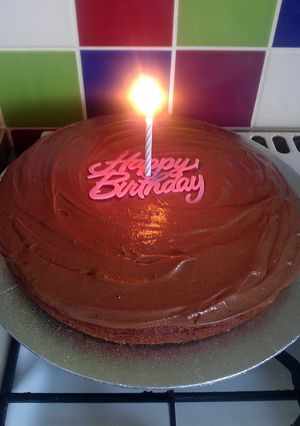 A picture of Vickys Chocolate Birthday Cake, GF DF EF SF NF.