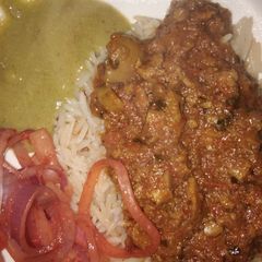 A picture of Rice and mashroom.