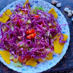A picture of Purple cabbage nachos salad.