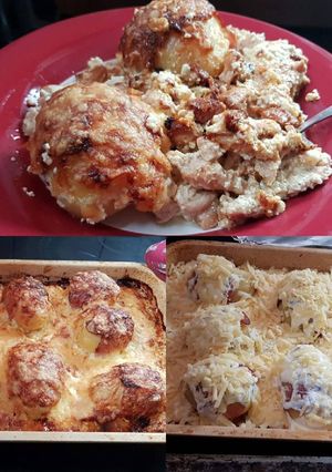 Tejfölös-sajtos recés krumpli szalonnával recept fotója