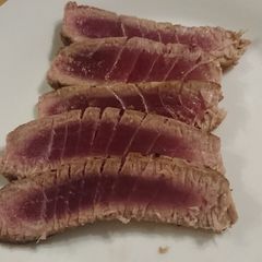 A picture of Perfectly seared tuna steak.
