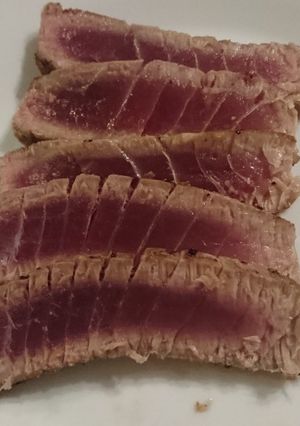 A picture of Perfectly seared tuna steak.