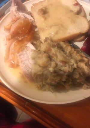 A picture of Turkey with stuffing.
