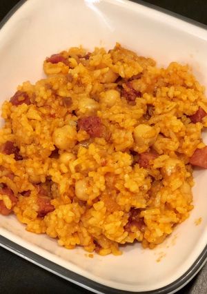 A picture of Puerto Rican Rice with Chick Peas.