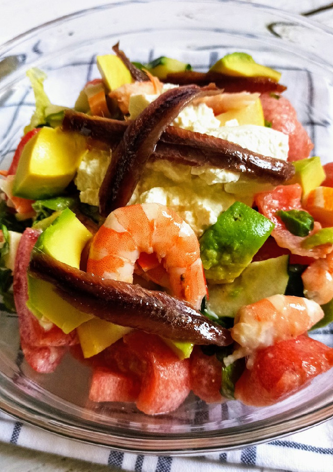 Una foto de Ensalada de frutas y frutos del mar