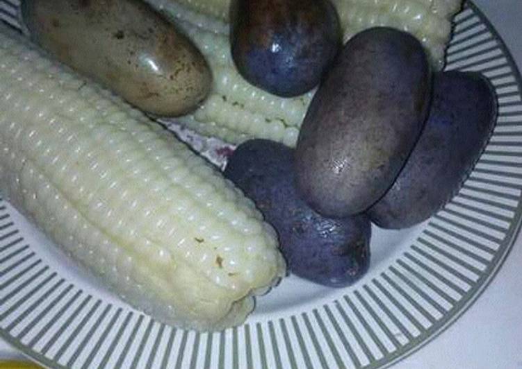 Steps to Make Any-night-of-the-week Boil white corn with pear (ube)