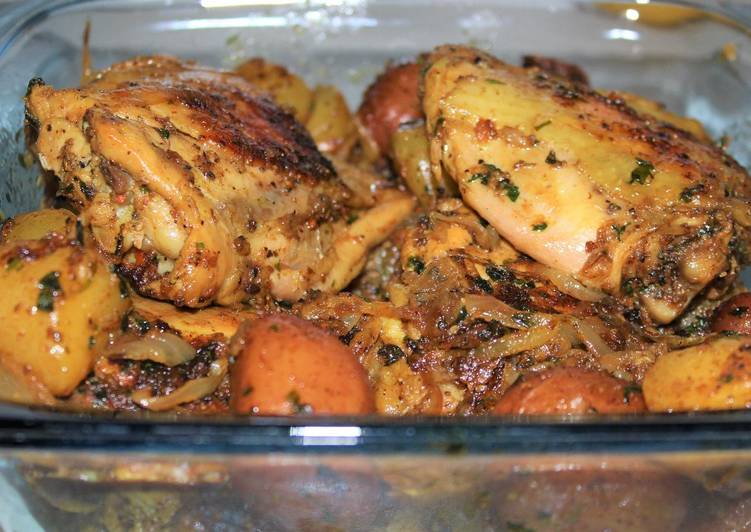 Step-by-Step Guide to Prepare Super Quick Homemade Lemon &amp; Herb Roasted Chicken and potatoes