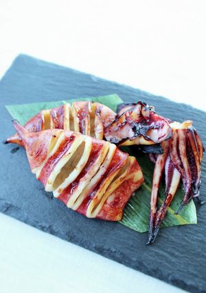 A picture of Grilled Squid (Ikayaki) on Charcoal or BBQ Grill.