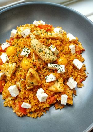 A picture of Bulgur Wheat With Chicken, Feta & Tomatoes.