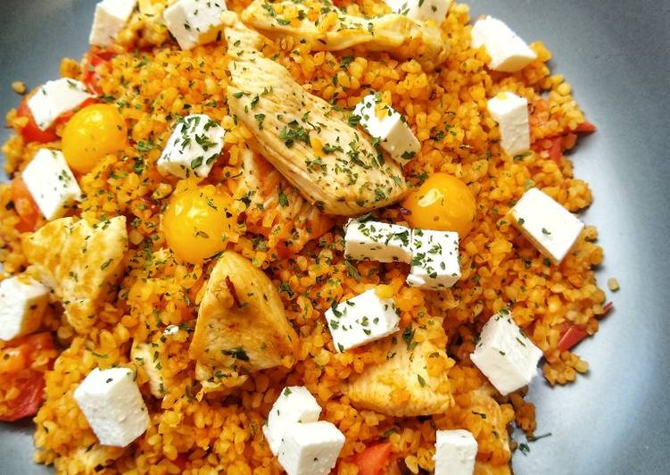 Recipe of Quick Bulgur Wheat With Chicken, Feta & Tomatoes