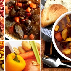 A picture of Hungarian Goulash with Wagyu Bottom Round Roast.