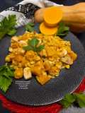 One pot de crozets à la courge butternut et au poulet