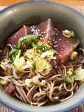 Chilled Soba with Lots of Toppings and Seared Tuna