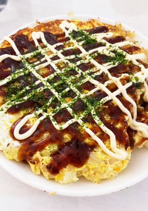 A picture of Cabbage and Egg Okonomiyaki.