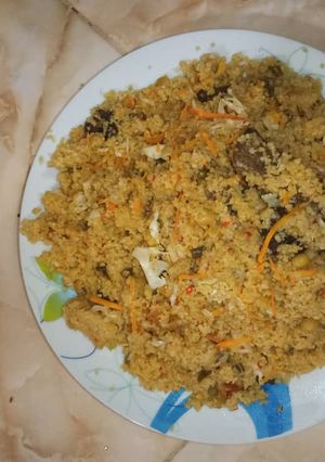 A picture of Cuscus with vegetables.