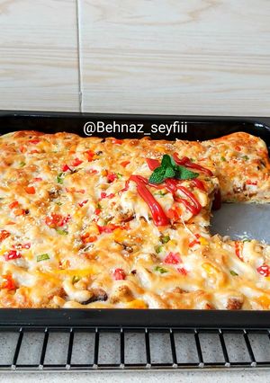 عکسی از دستور پیتزا مرغ و قارچ 🍗🍄🍕