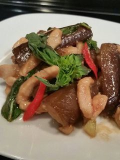 A picture of Stir Fry Eggplants with Chicken and Fresh Basil 🍆🌿.