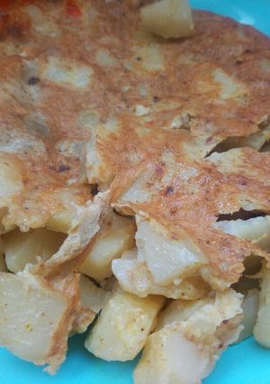 A picture of Fried potatoes with egg.