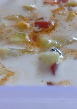 A picture of Tomato and Cucumber kichadi.