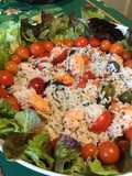 Salade de riz aux crevettes,tomates,câpres italiennes et olives noires