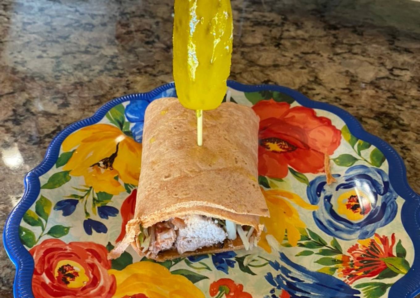 Mediterranean Grilled Chicken on a Tomato-Basil Tortilla Wrap