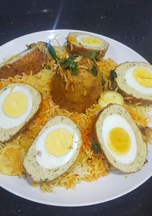 A picture of Nargisi kofta baryani.