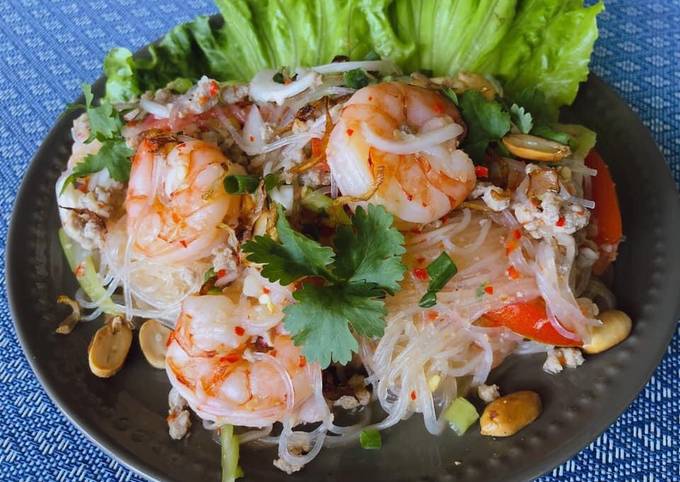 Steps to Make Traditional 🧑🏽‍🍳🧑🏼‍🍳 Thai Salad • Spicy Glass Noodle Salad - Yum Woon Sen | ThaiChef food for List of Recipe