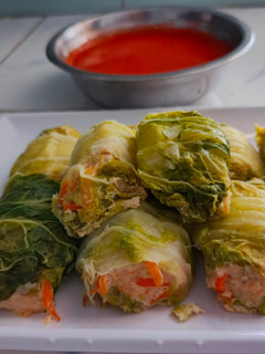 Foto resep Sawi gulung isi ayam (saus dimsum)