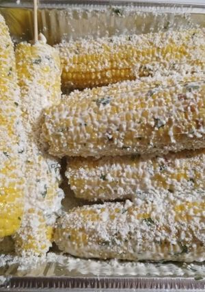 A picture of Elotes Mexican street corn.