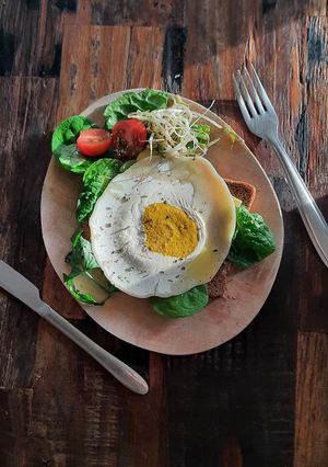 Una foto de Huevo frito vegano
