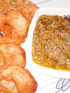 A picture of Funkaso with taushe soup.