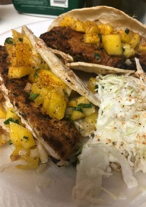 A picture of Grilled Mahi Tacos with Pineapple Mango Salsa.