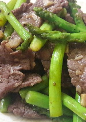 Hình của món Bò xào măng tây.