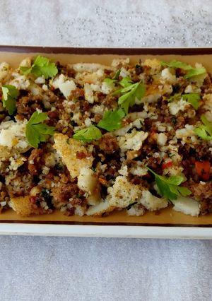 A picture of Sinasir chunks with minced meat.