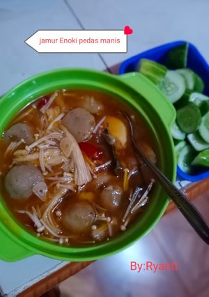 Foto resep Jamur Enoki bakso pedes manis