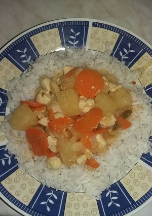Édes-savanyú csirke, rizzsel recept fotója