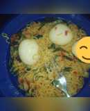 Noodles & boiled egg garnished with spring onions #Sokoto state