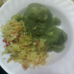 Mashed potatoes with greens A picture of Mashed potatoes with greens.